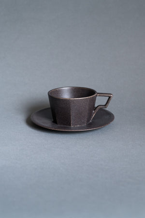 Kinto Oct Cup and Saucer Black