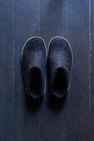 Glerups Wool Slippers Leather Sole Slip-On