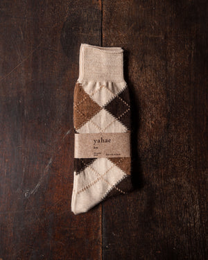 Yahae Organic Cotton Alpaca Yak Argyle Socks White