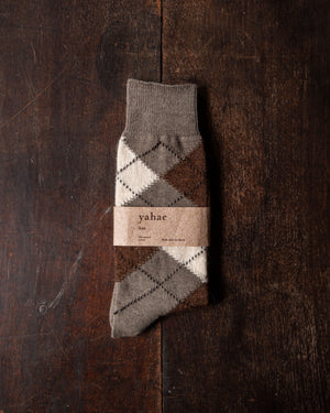 Yahae Organic Cotton Alpaca Yak Argyle Socks Dark Grey
