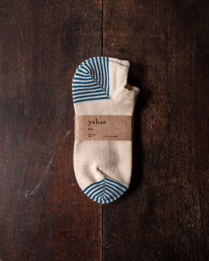 Yahae Organic Cotton Linen Striped Sneaker Socks 2 Pair Indigo